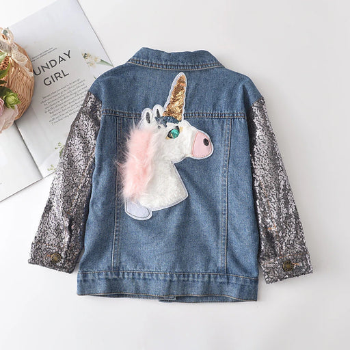 New New Fashion Unicorn Girls Jackets Sequin Cowboy Coats Outerwear Embroidery Girls Coat Children'S Clothing Kids Jean Jacket