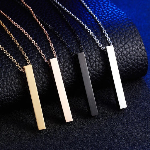 Mirror Polished Stainless Steel Four Sides Can Engrave Blank Square Bar Custom Name Necklace Rectangle Pendant Necklace Chain